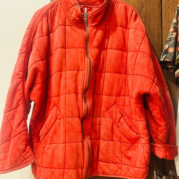Free People Quilted Red Zip-Front Jacket - Picture 2 of 9